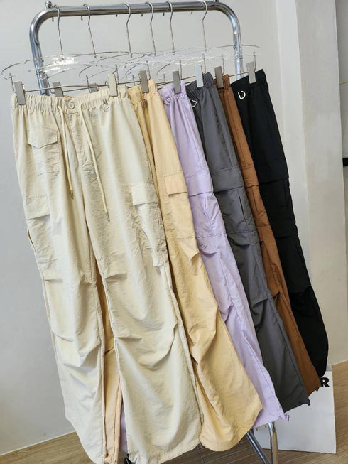 Front Pocket Drawstring Loose Parachute Cargo Pant